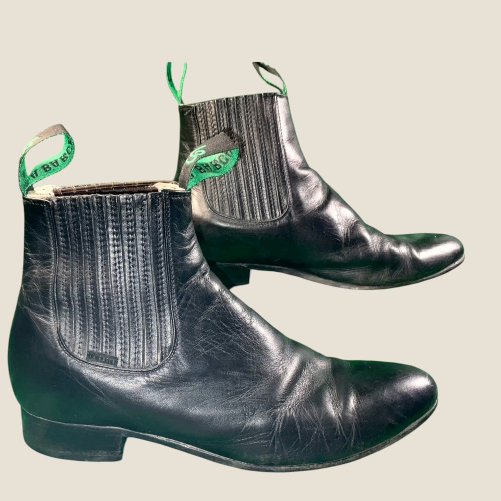 LA Barca Botin Charro Handcrafted Black Leather Rodeo Boots Mens 30.5/11.5